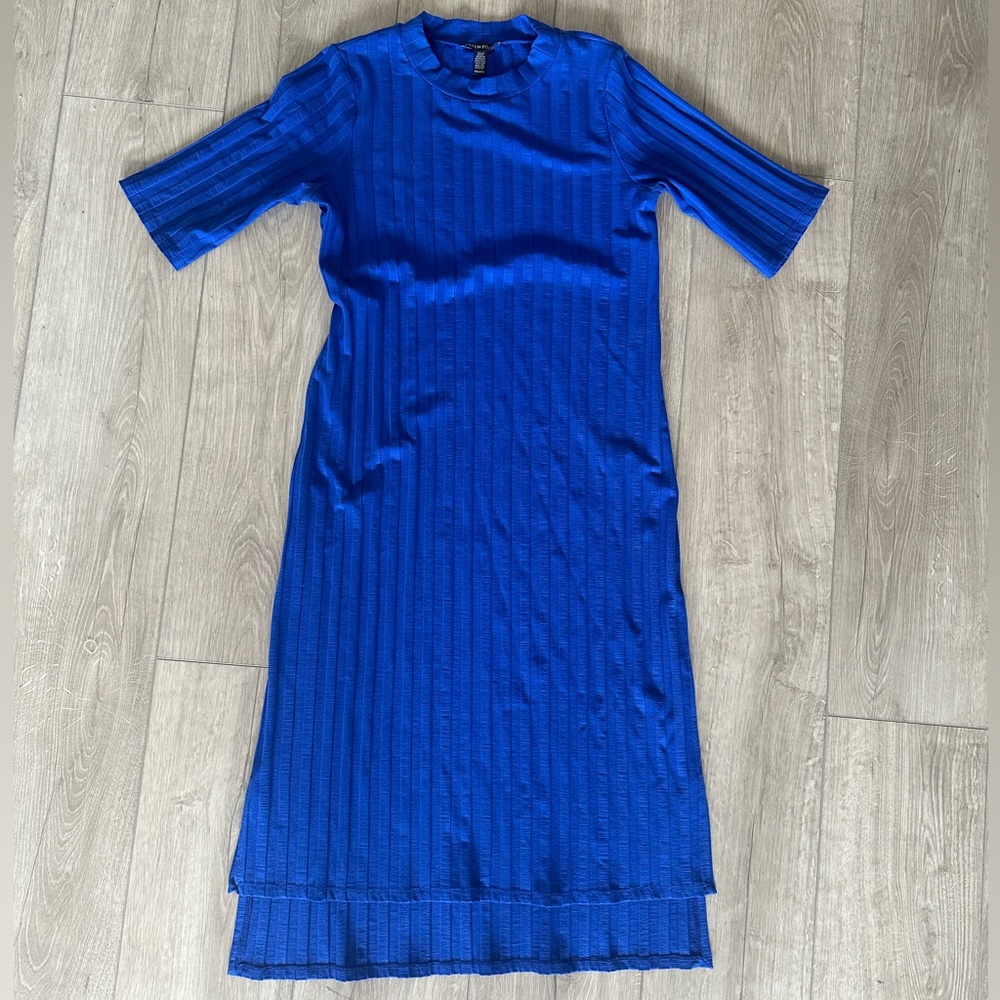 Ribbed Blue Knit Dress